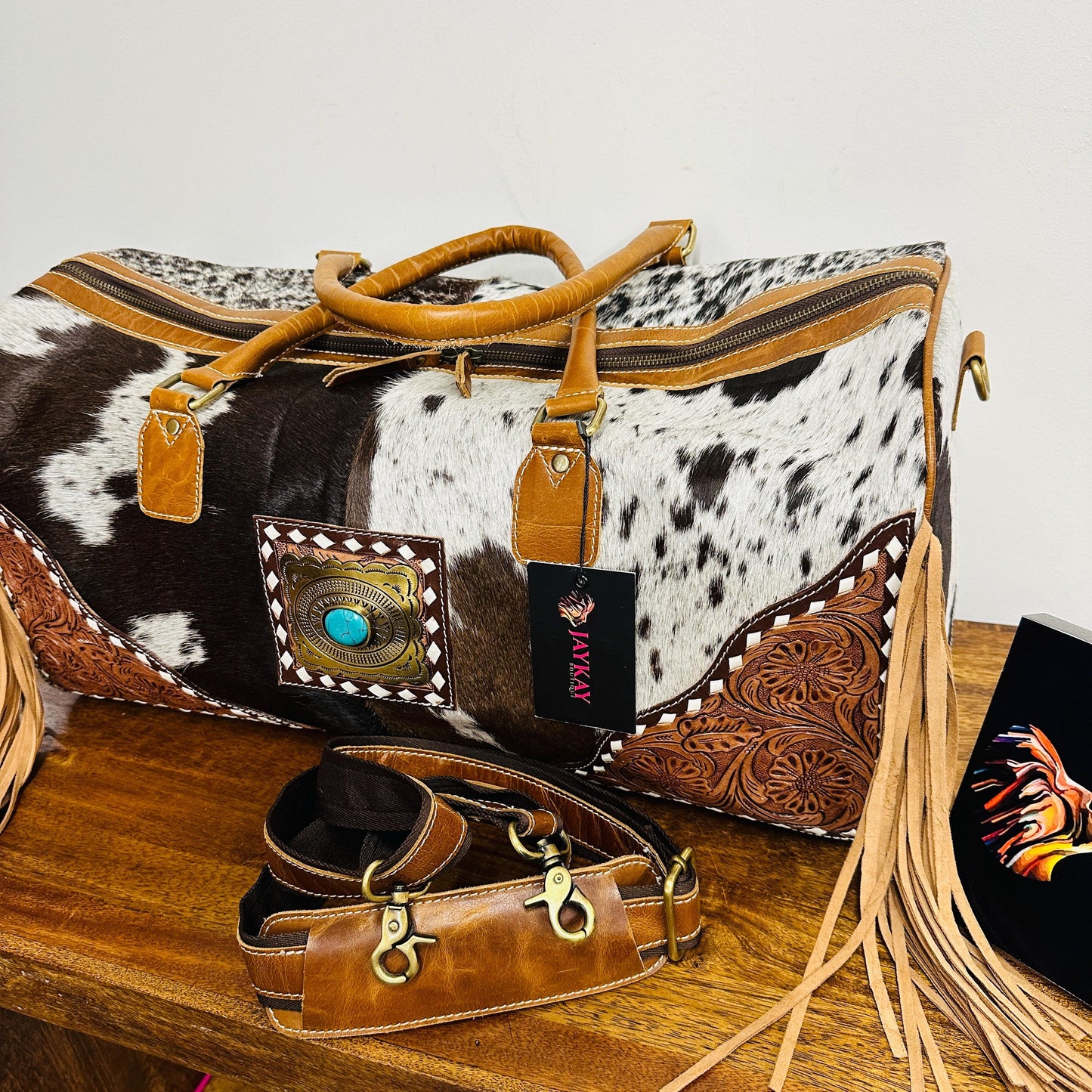 Western Style Leather Duffle Bag Hair on - JayKayBoutiqueOnline
