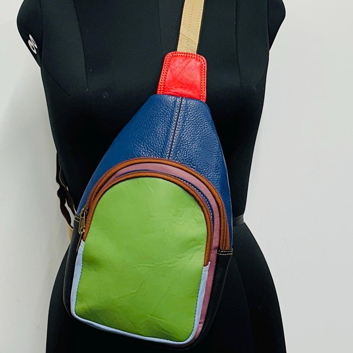 Coloured Leather Sling Bag Easy Access - JayKayBoutiqueOnline