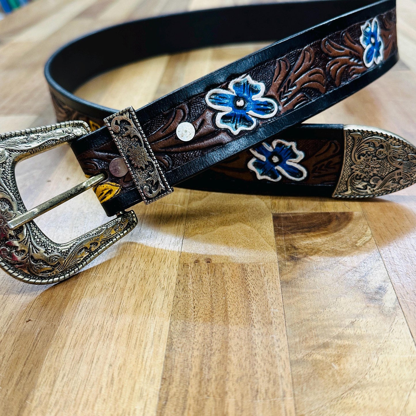 HandTooled Leather Belts | Western Leather Belt | CowGirl Belt | Cowboy Belt | Big Buckle Belt | Coyote Ugly Belt | Tan Belt | Brown Belt | - JayKayBoutiqueOnline