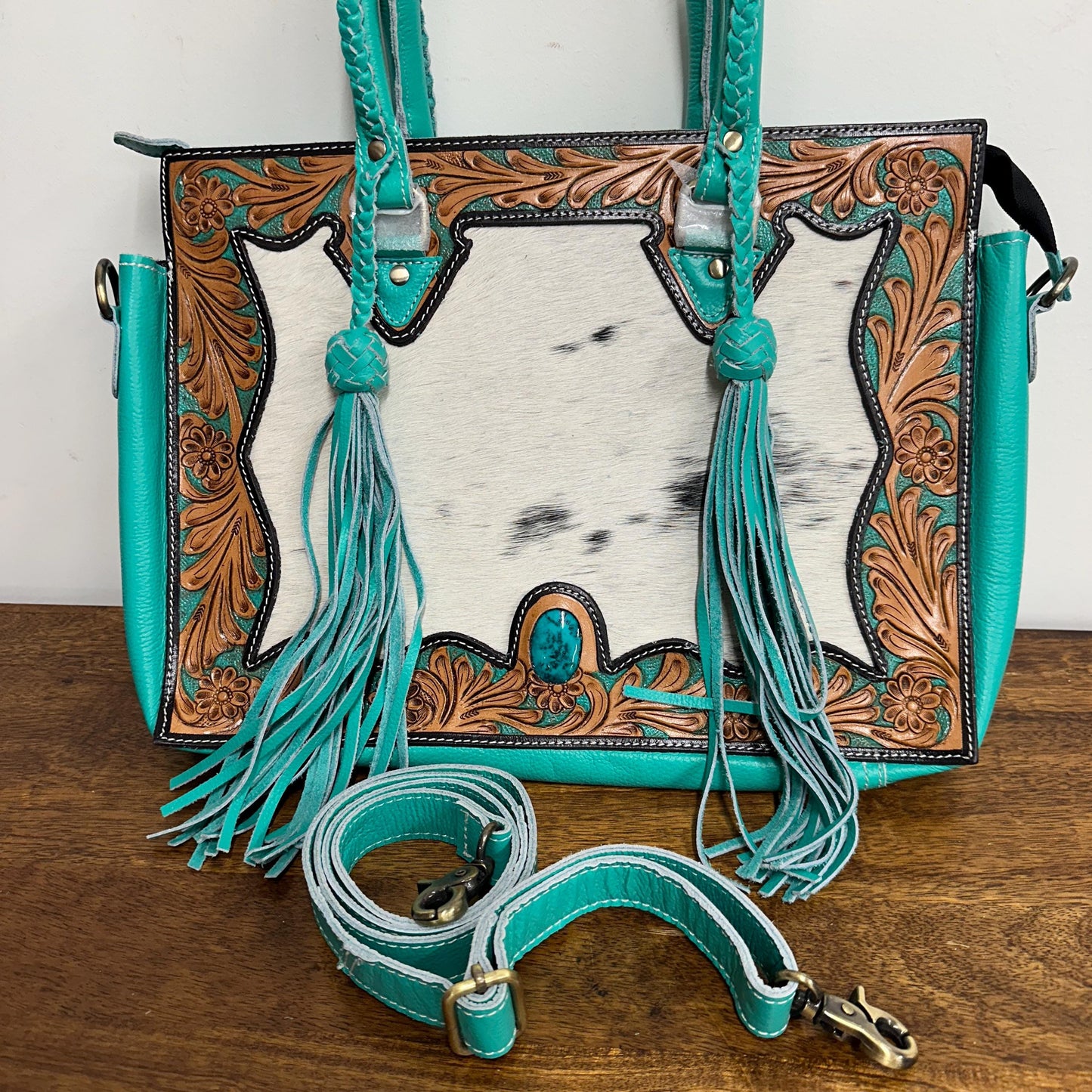 Hand Carved Leather Fringe Tote Bag - JayKayBoutiqueOnline