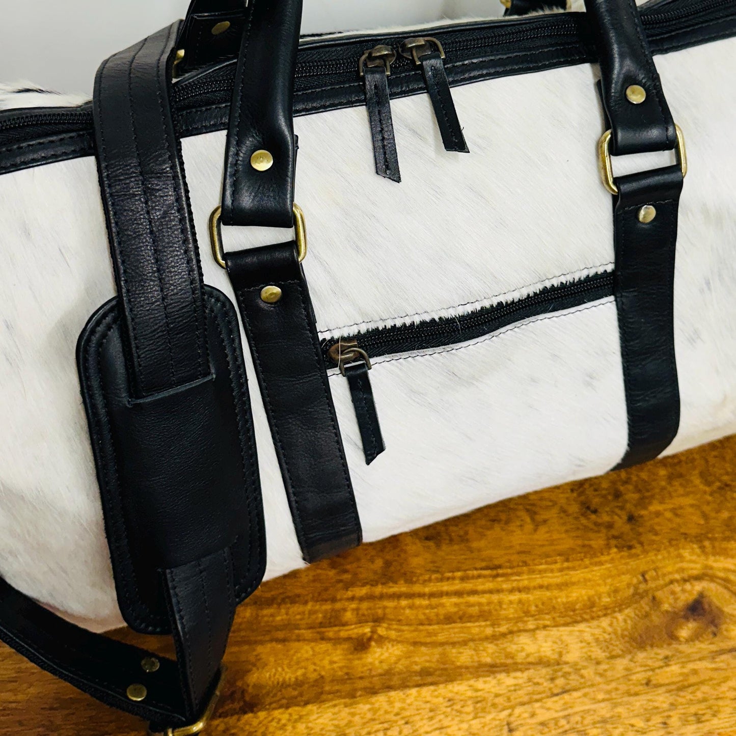 Western Style Leather Duffle Bag with hair on - JayKayBoutiqueOnline