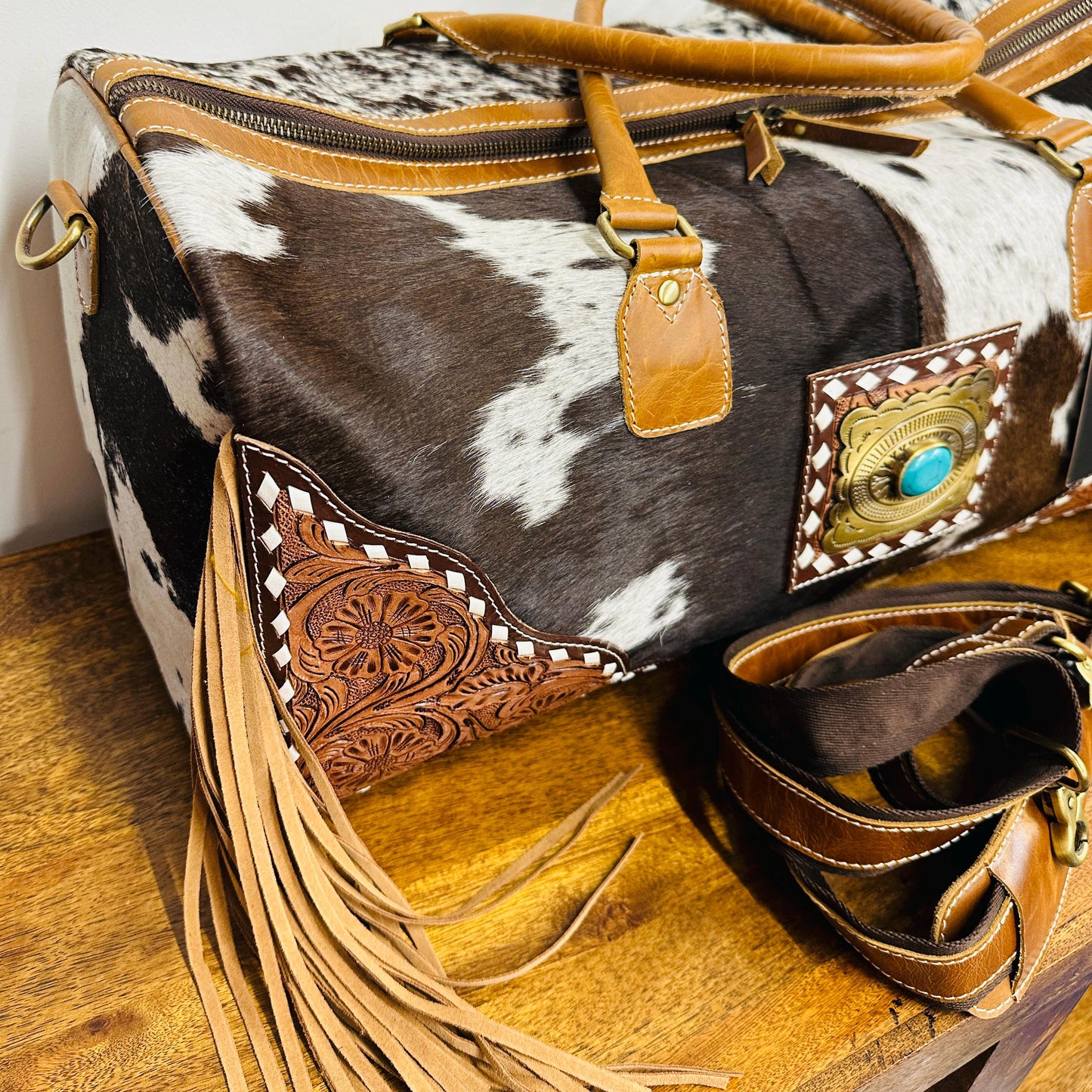 Western Style Leather Duffle Bag Hair on - JayKayBoutiqueOnline