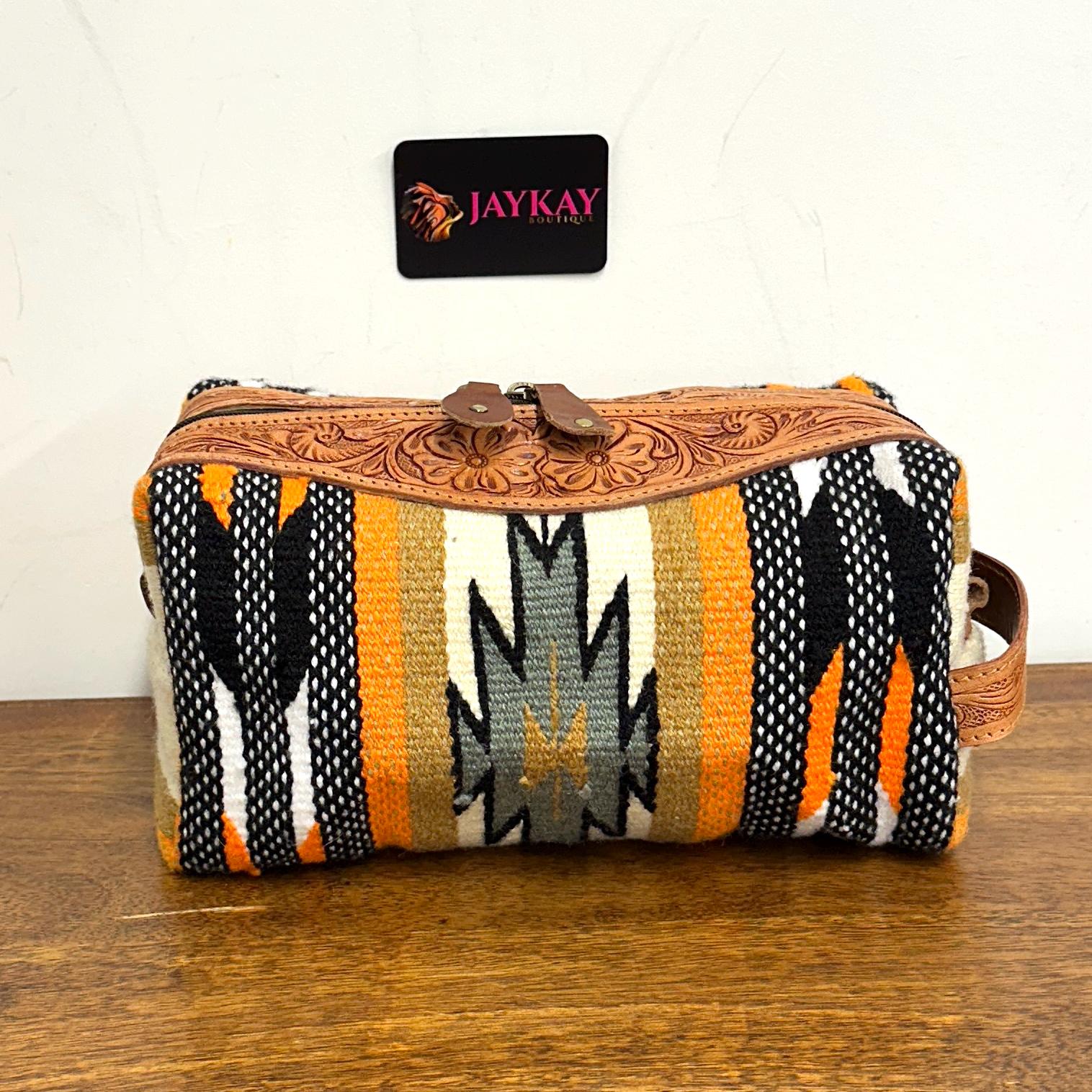 Hand-Crafted Leather & Woven Toiletry Bag - JayKayBoutiqueOnline