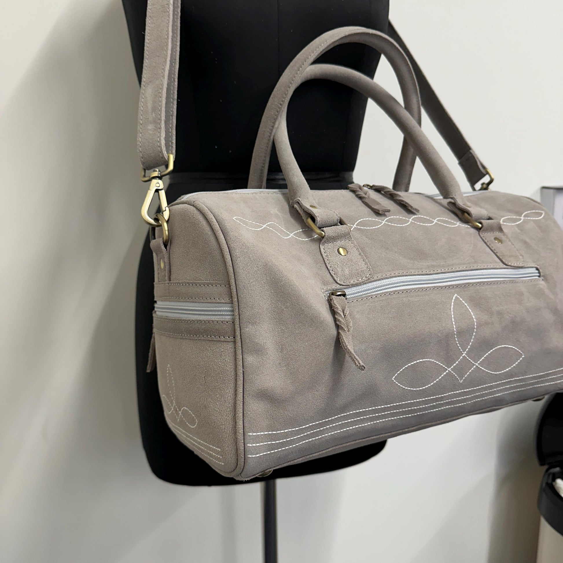 Western Boot Stitch Suede Duffle Bag - JayKayBoutiqueOnline