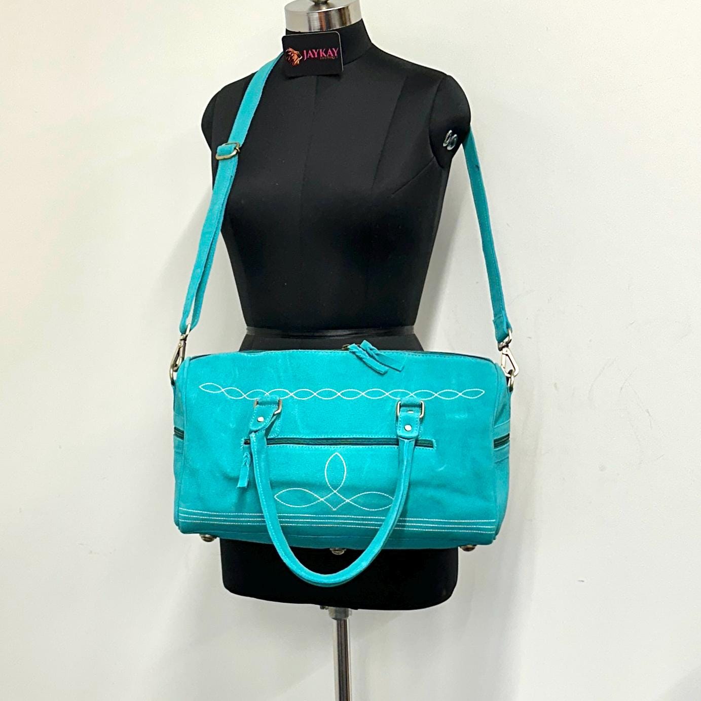 Western Boot Stitch Suede Duffle Bag - JayKayBoutiqueOnline