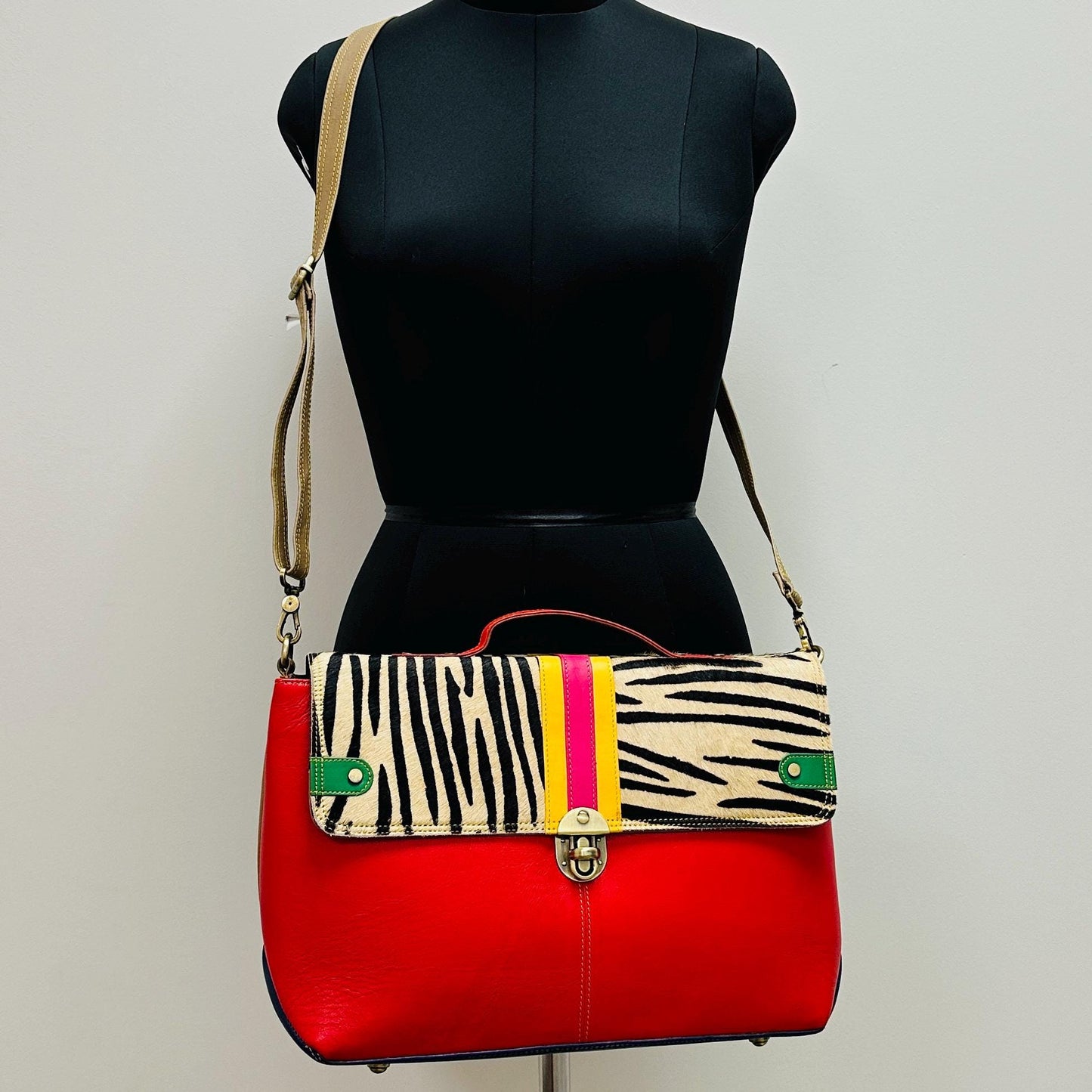 Coloured Leather Laptop Briefcase Satchel Bag with Shoulder Strap - JayKayBoutiqueOnline
