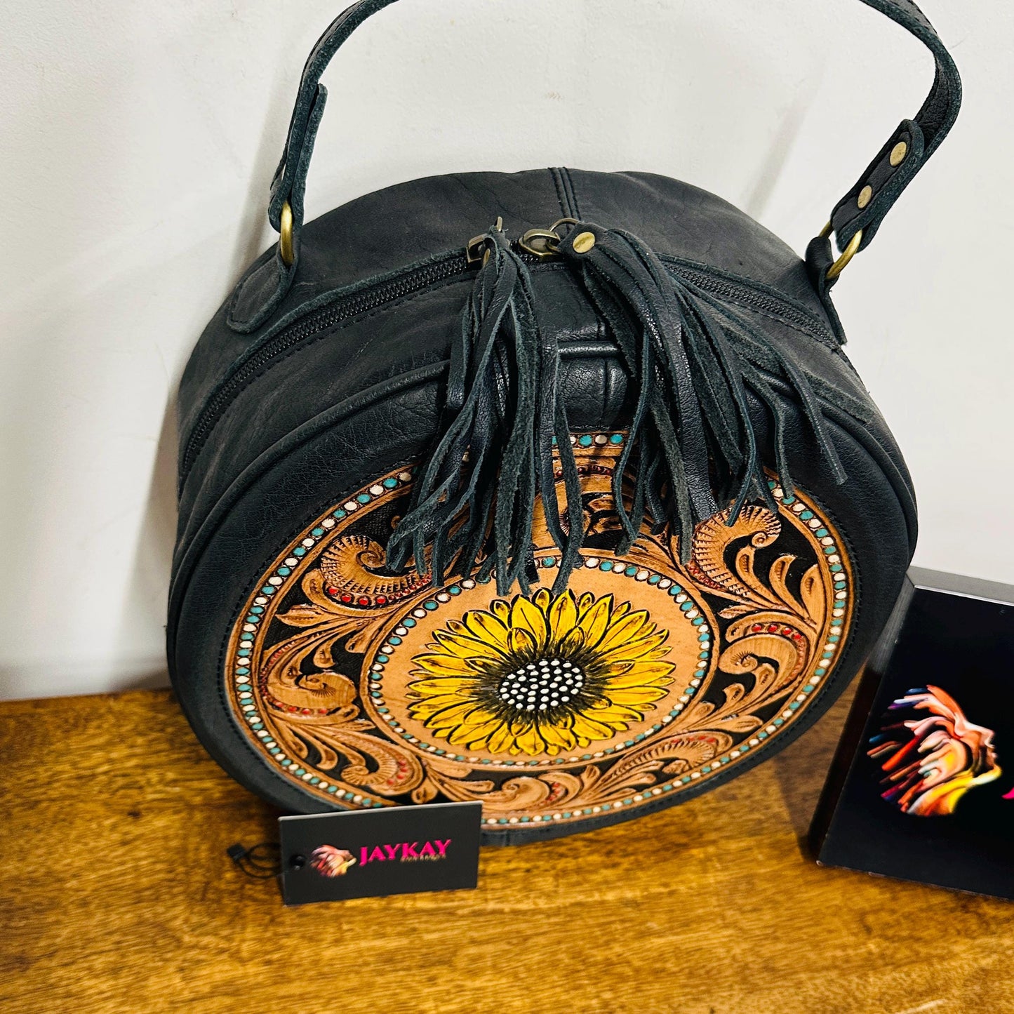 Round Leather Sunflower Bag - JayKayBoutiqueOnline