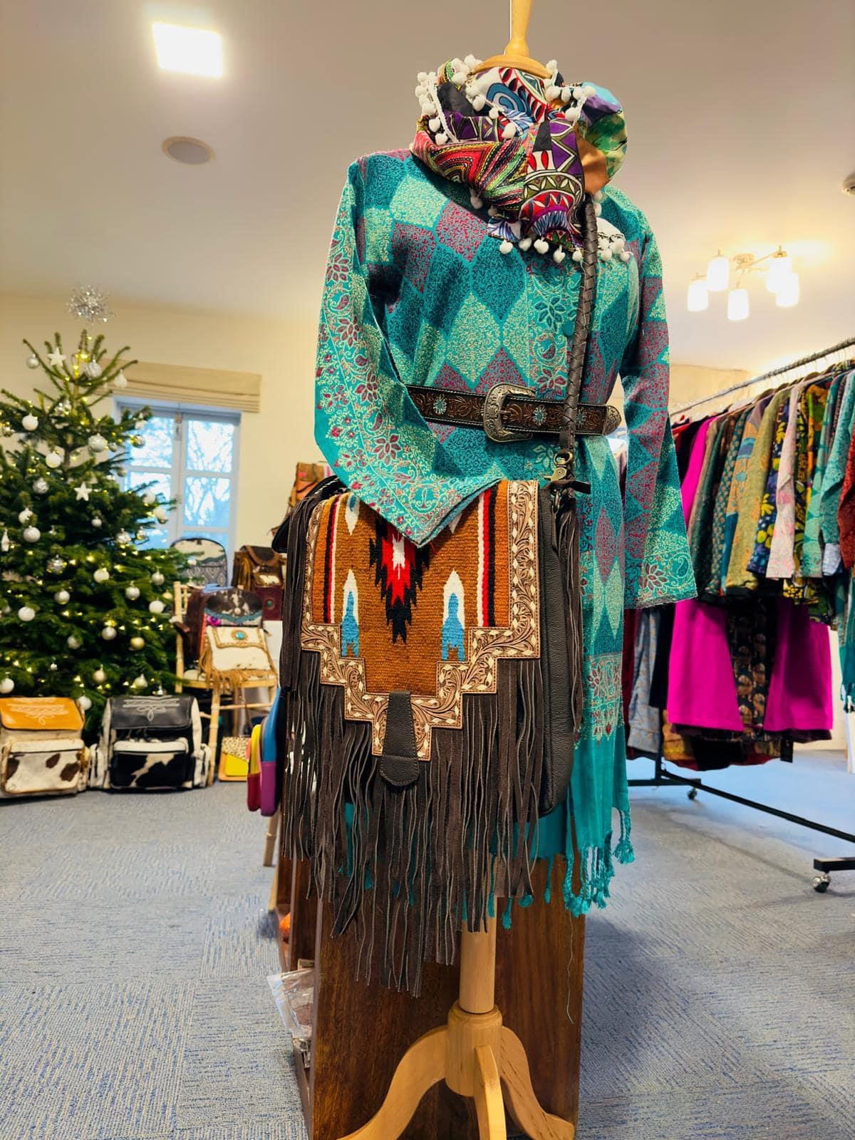 Leather Tassle Kilim Blanket Large Fringed Bag - JayKayBoutiqueOnline