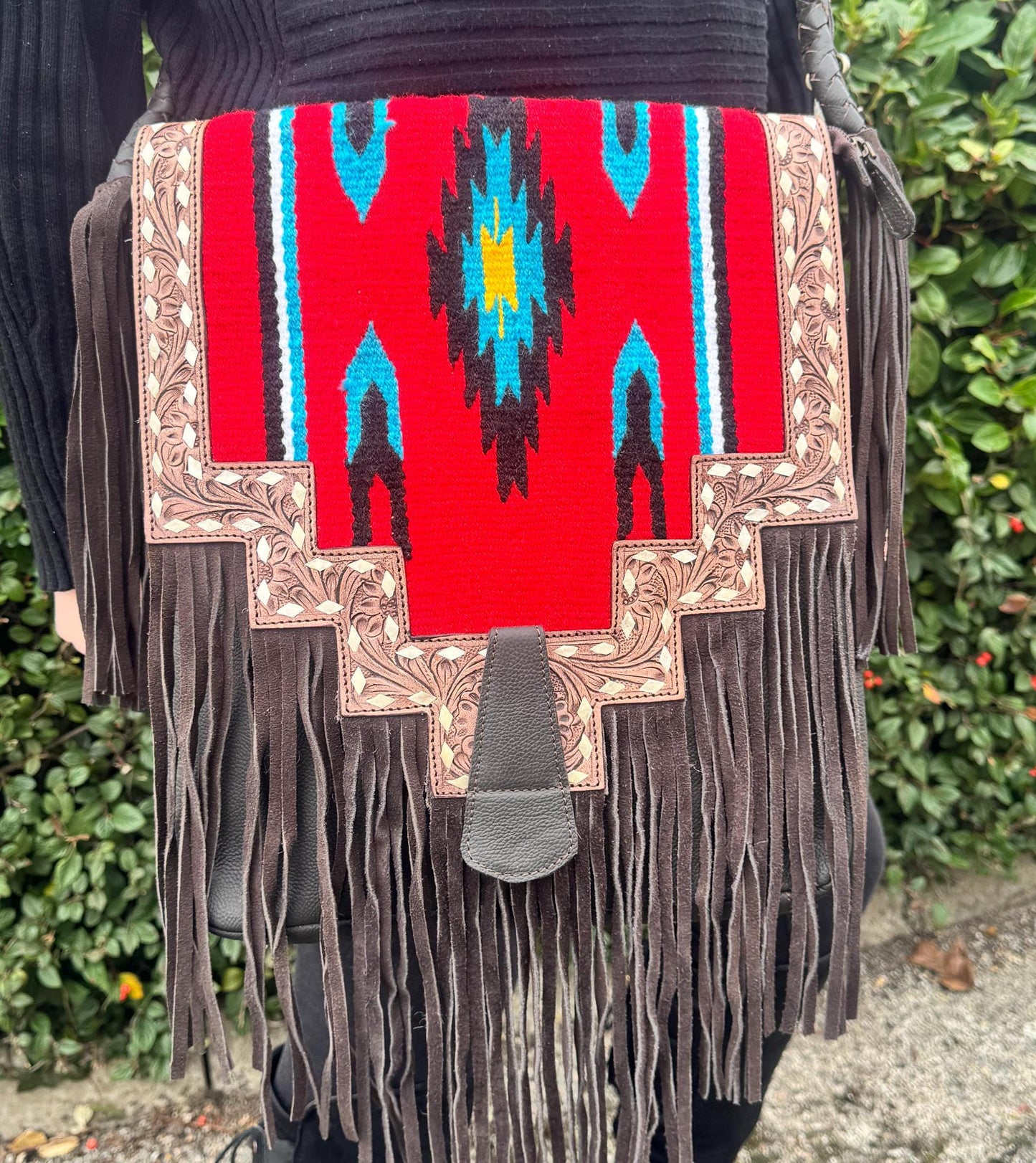 Leather Tassle Kilim Blanket Large Fringed Bag - JayKayBoutiqueOnline