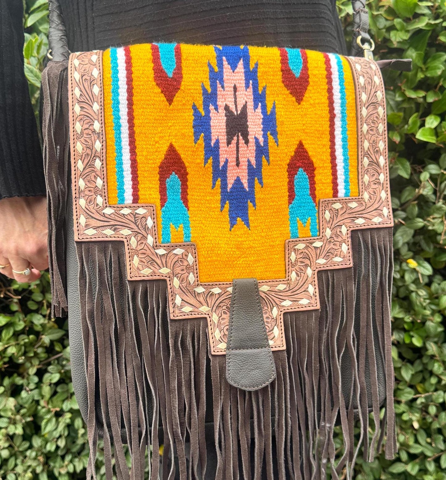 Leather Tassle Kilim Blanket Large Fringed Bag - JayKayBoutiqueOnline