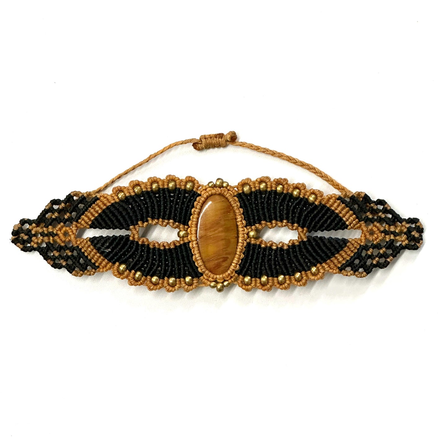 Macrame large Cuff Bracelet Armband with precious stones - JayKayBoutiqueOnline