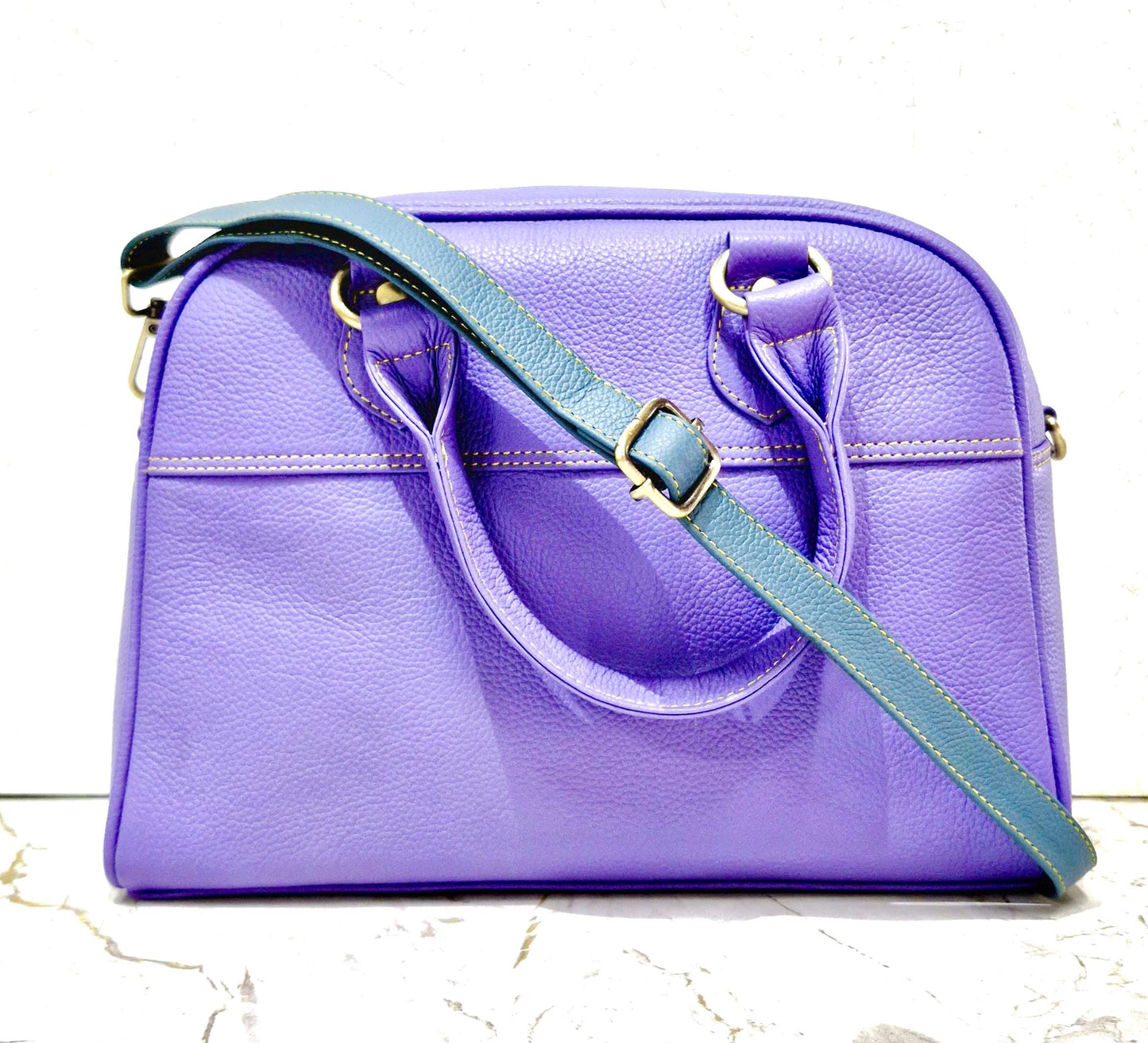 Coloured Leather Top Handle Small Handbag with shoulder strap - JayKayBoutiqueOnline