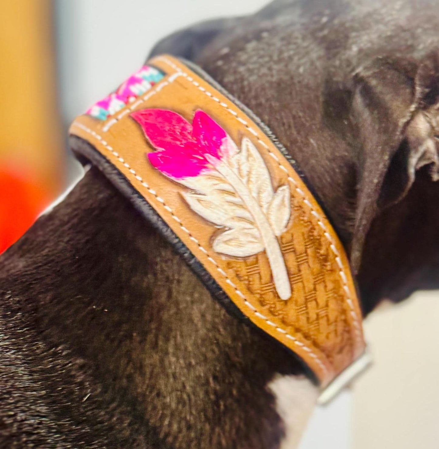 Beaded Dog Collar Leather | Hand tooled Leather Collar | Decorative Dog Collar | Luxury Dog Collar | Western Style Collar | Dog Gift | - JayKayBoutiqueOnline