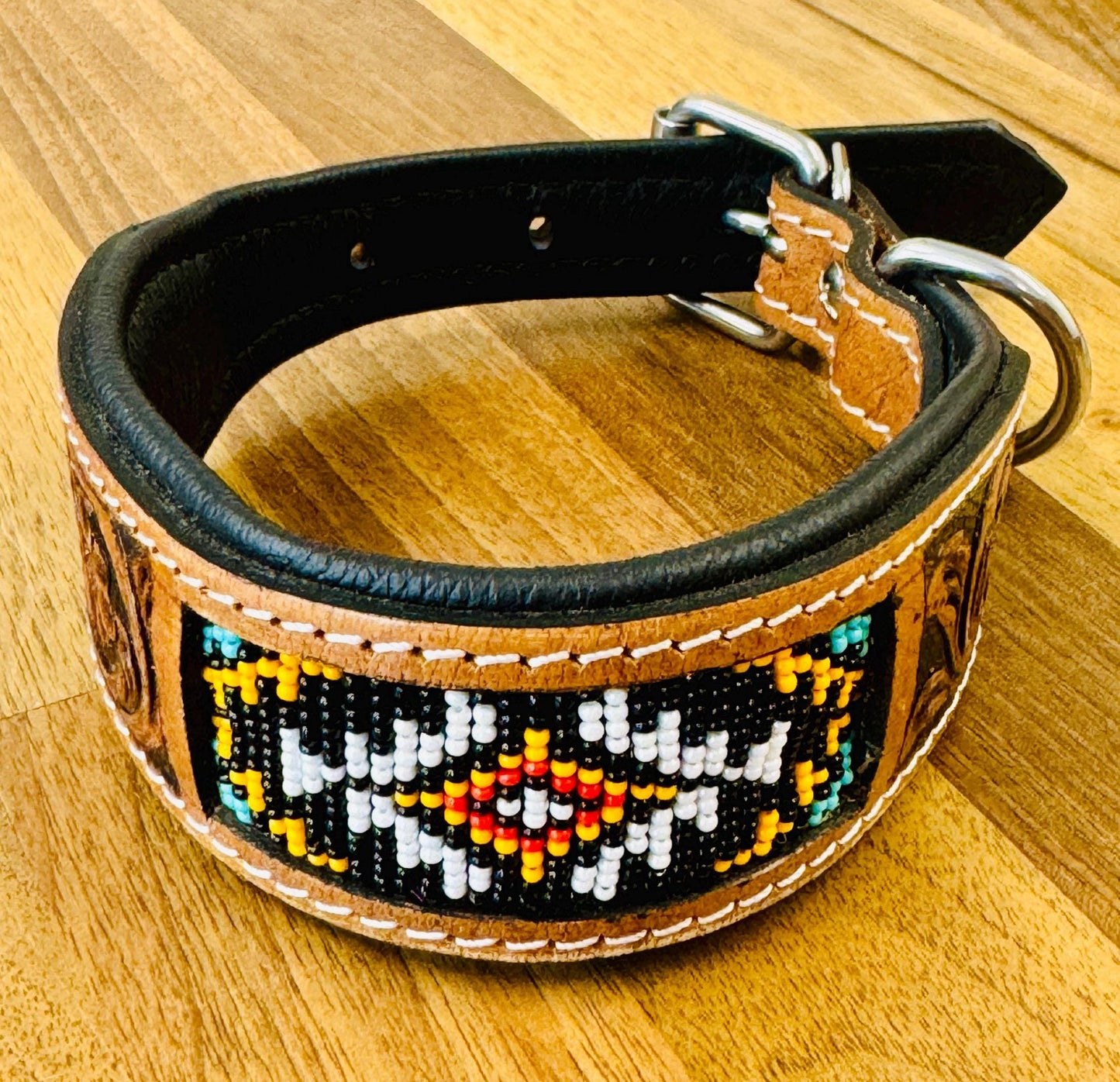 Beaded Dog Collar Leather | Hand tooled Leather Collar | Decorative Dog Collar | Luxury Dog Collar | Western Style Collar | Dog Gift | - JayKayBoutiqueOnline