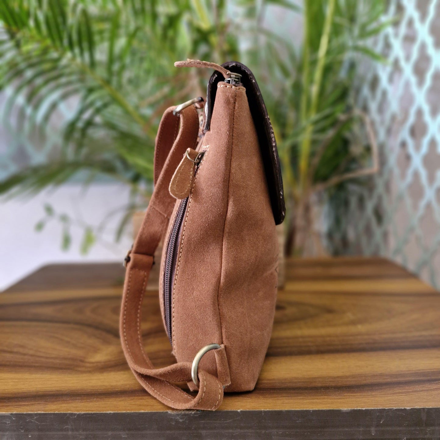 2 in 1 Leather Suede Backpack with Hand-Tooled Design - JayKayBoutiqueOnline