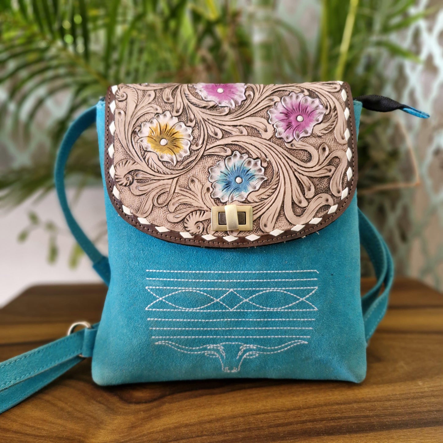 2 in 1 Leather Suede Backpack with Hand-Tooled Design - JayKayBoutiqueOnline