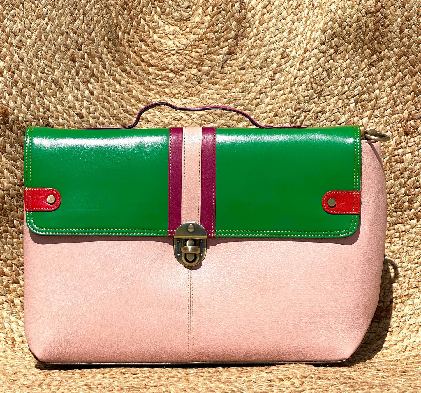 Coloured Leather Laptop Briefcase Satchel Bag with Shoulder Strap - JayKayBoutiqueOnline