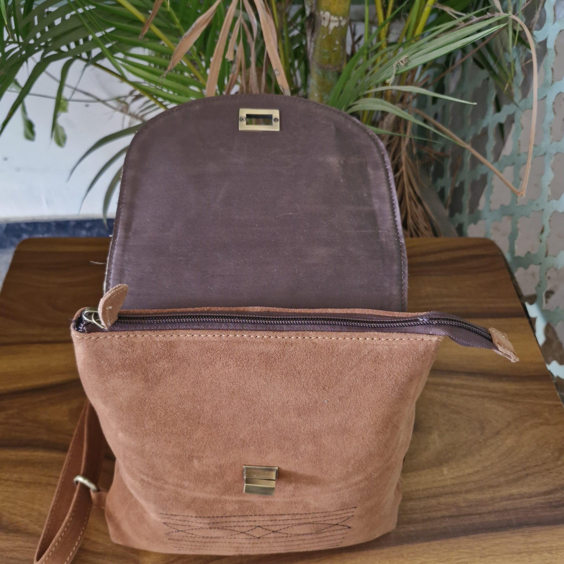 2 in 1 Leather Suede Backpack with Hand-Tooled Design - JayKayBoutiqueOnline