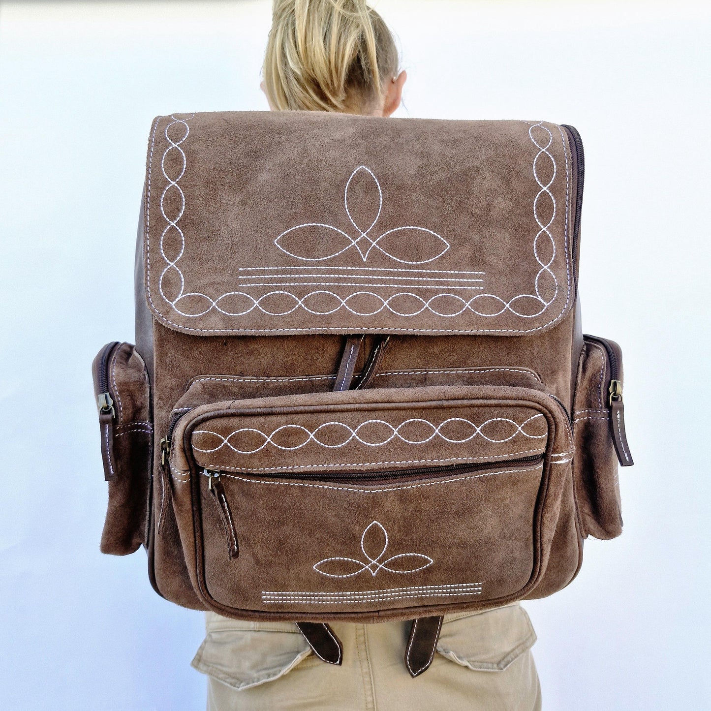 Large Backpack Boot Stitch Suede - JayKayBoutiqueOnline