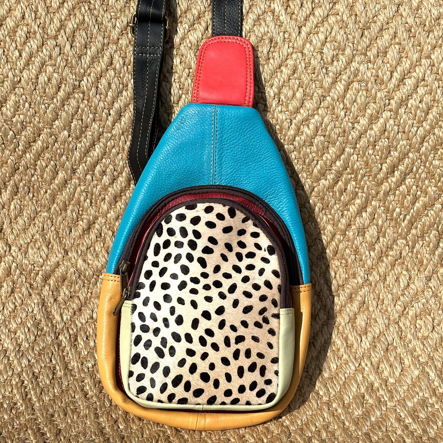 Coloured Leather Hair On Animal Print Sling Bag Easy Access - JayKayBoutiqueOnline