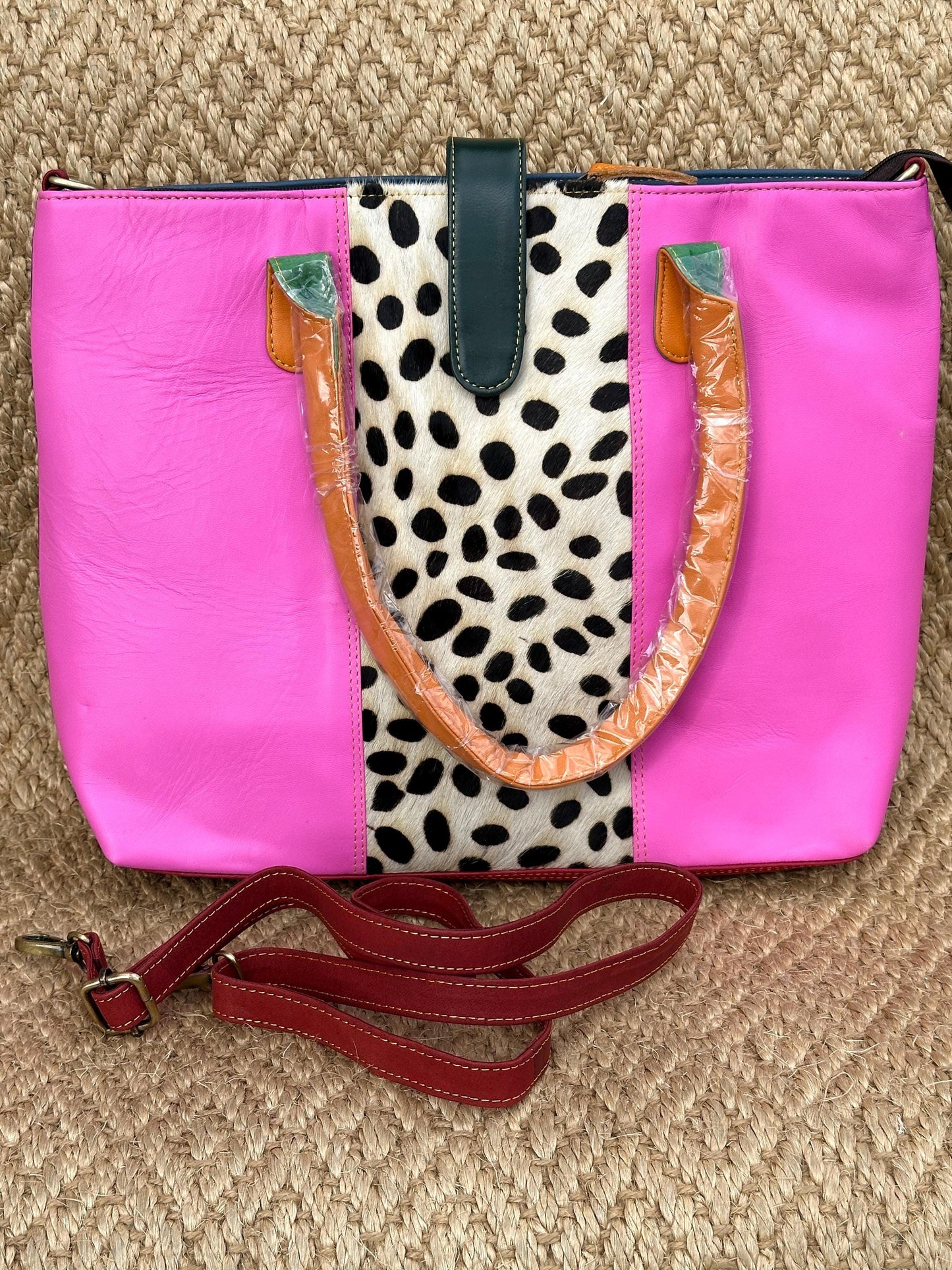 Coloured Leather Laptop Tote Office Bag with Shoulder Strap - JayKayBoutiqueOnline