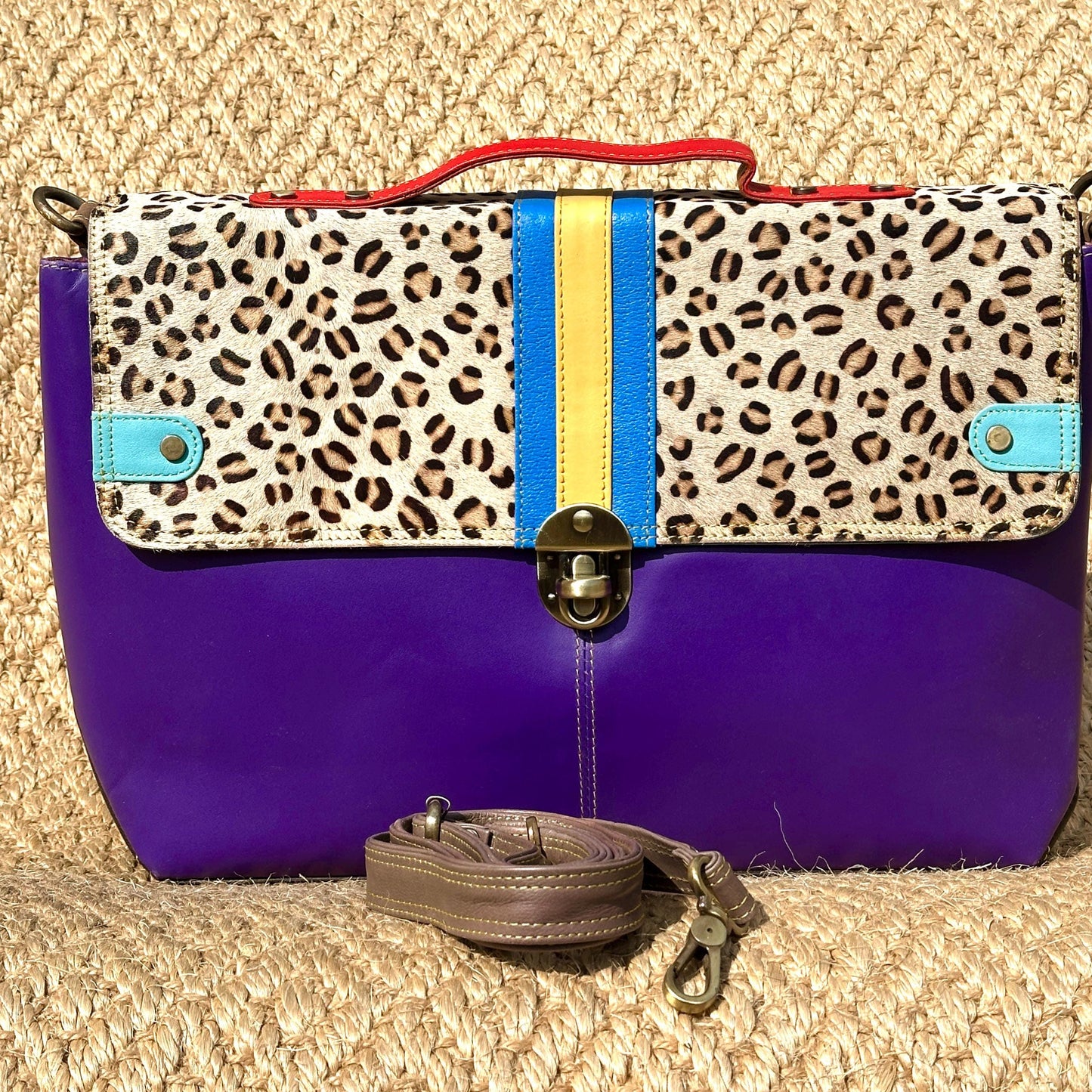 Coloured Leather Laptop Briefcase Satchel Bag with Shoulder Strap - JayKayBoutiqueOnline