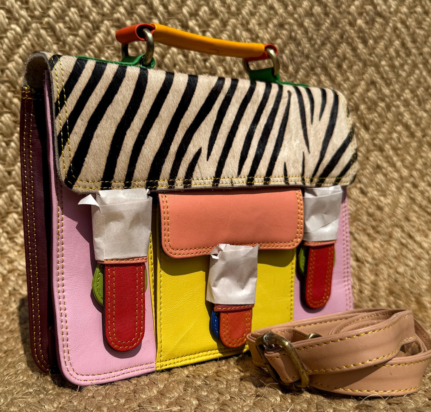 Coloured Leather and Hide Crossbody Satchel Bag - JayKayBoutiqueOnline