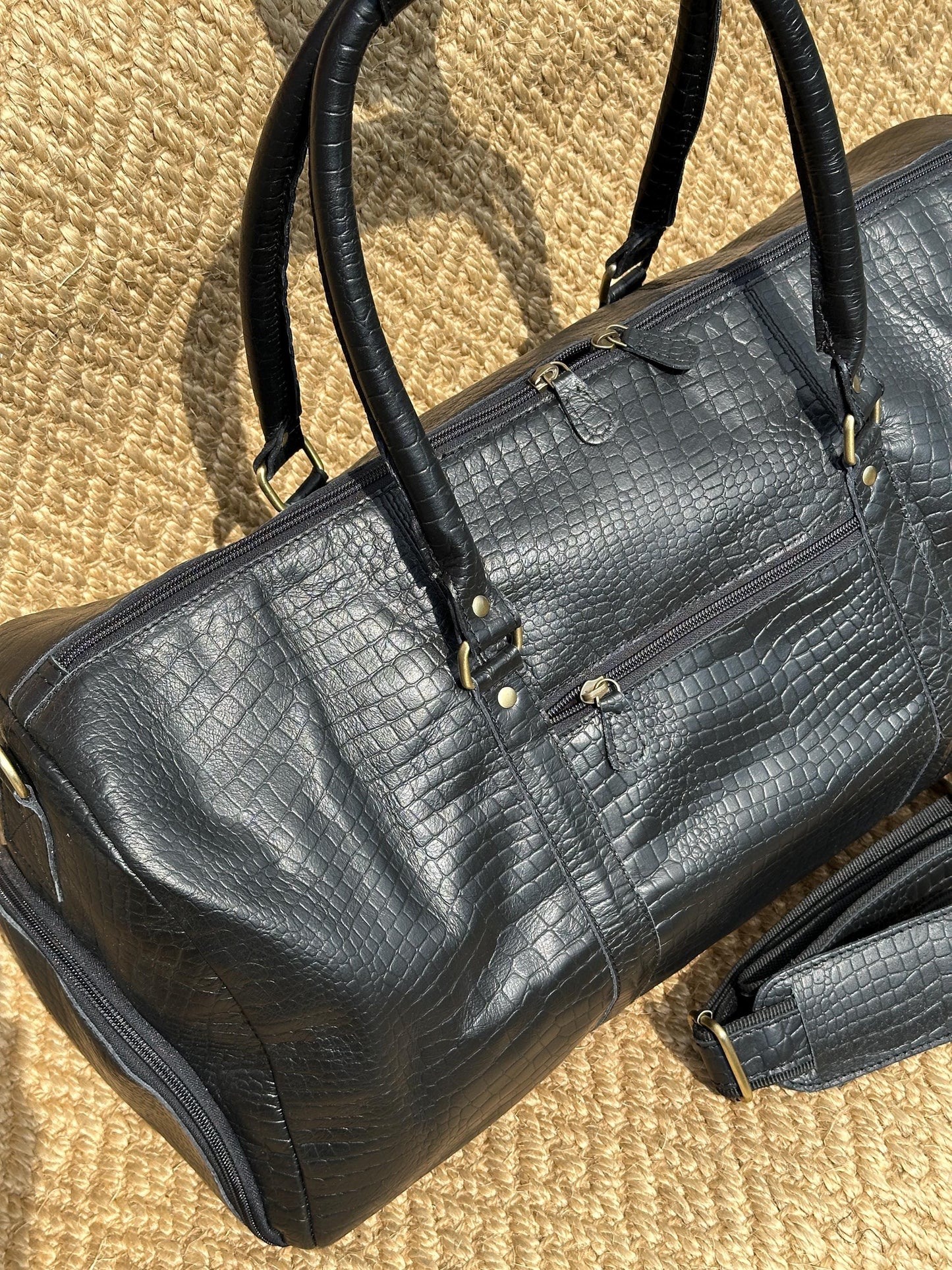 Large Leather Duffel Bag Snakeskin effect - JayKayBoutiqueOnline
