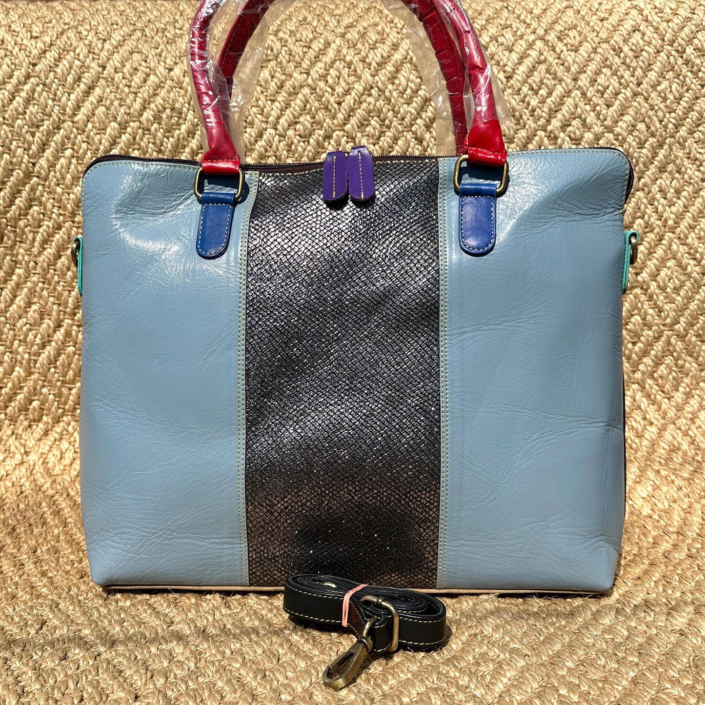 Coloured Leather Laptop Tote Bag with shoulder strap - JayKayBoutiqueOnline