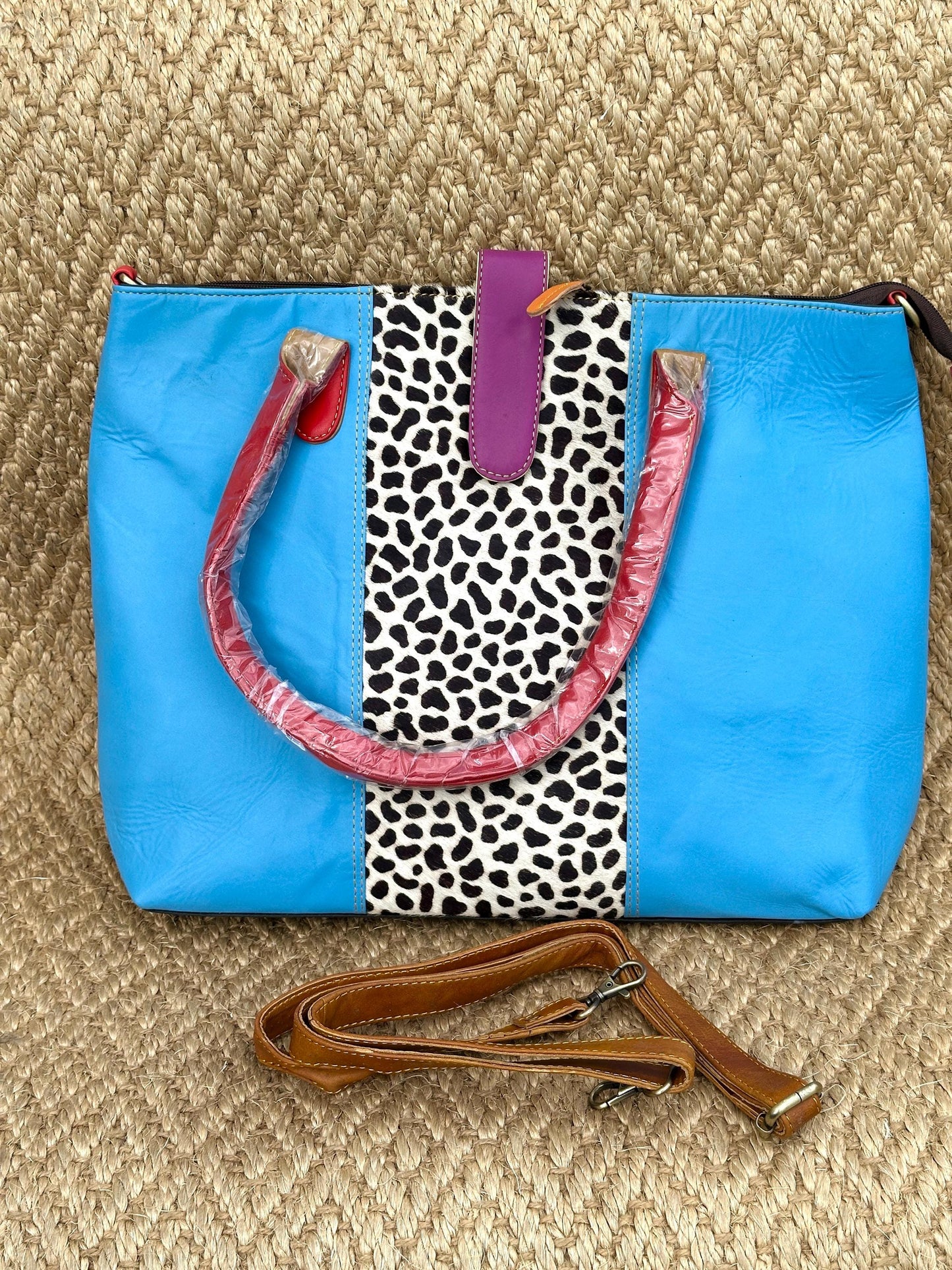 Coloured Leather Laptop Tote Office Bag with Shoulder Strap - JayKayBoutiqueOnline