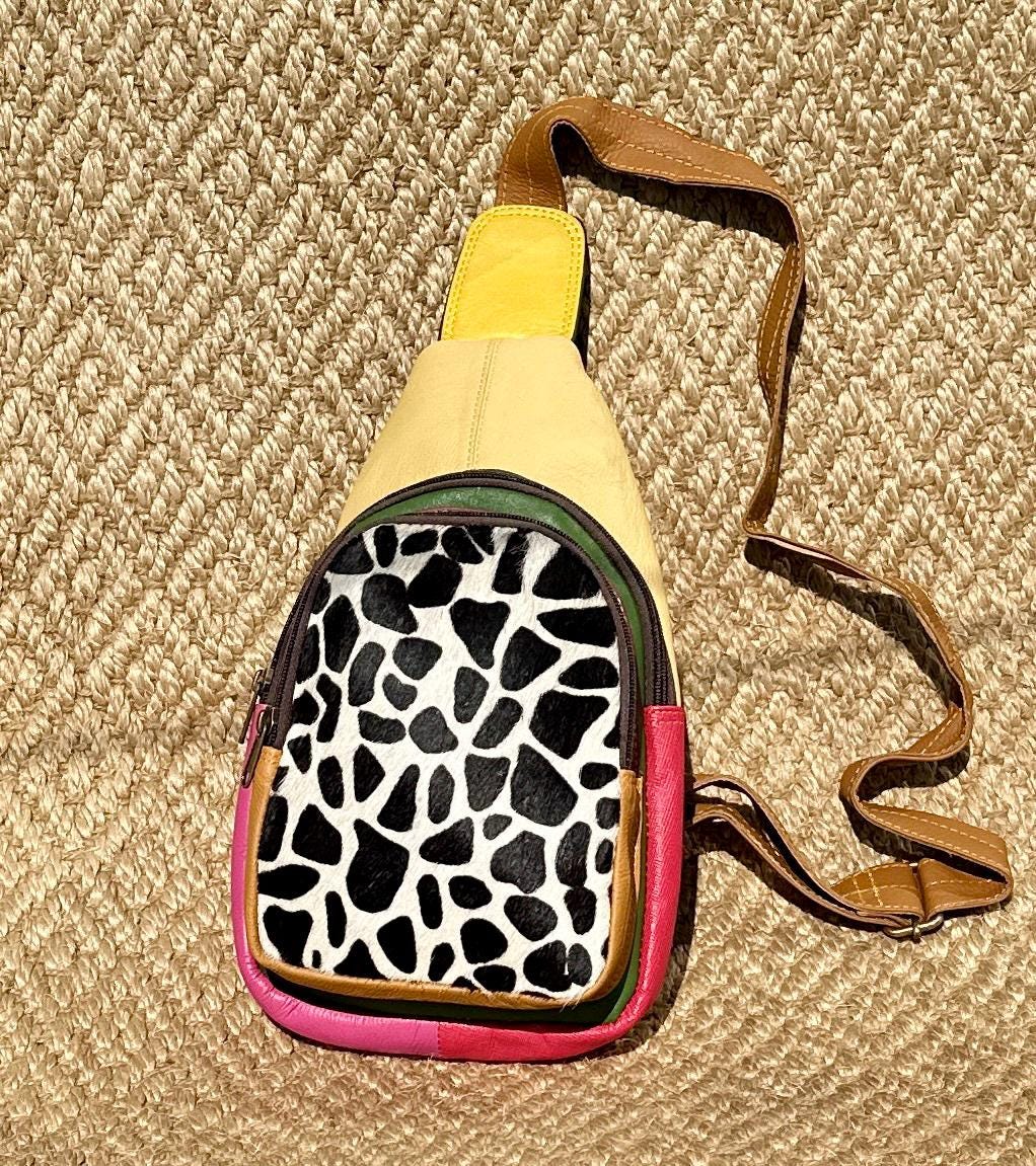 Coloured Leather Hair On Animal Print Sling Bag Easy Access - JayKayBoutiqueOnline