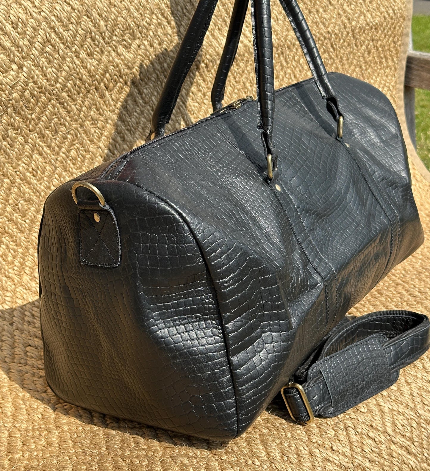 Large Leather Duffel Bag Snakeskin effect - JayKayBoutiqueOnline