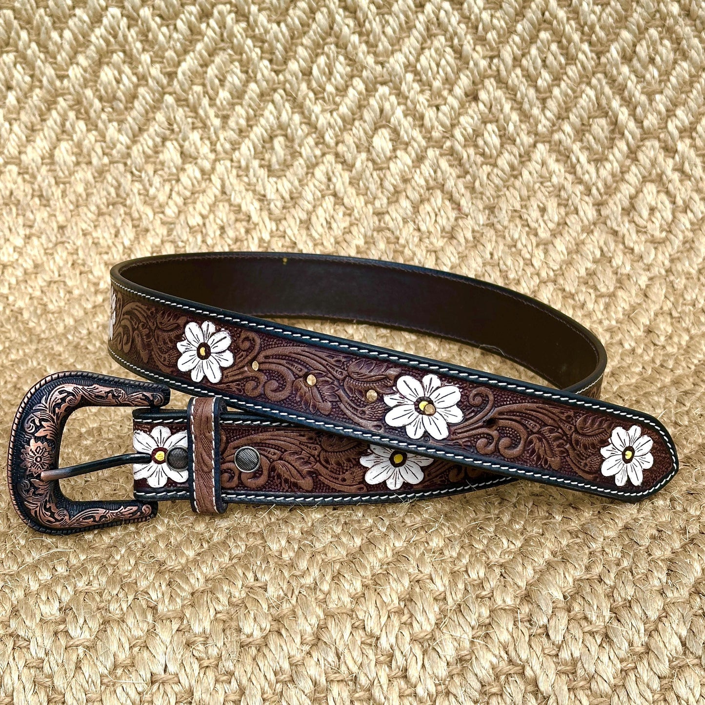 HandTooled Leather Belts | Western Leather Belt | CowGirl Belt | Cowboy Belt | Big Buckle Belt | Coyote Ugly Belt | Tan Belt | Brown Belt | - JayKayBoutiqueOnline