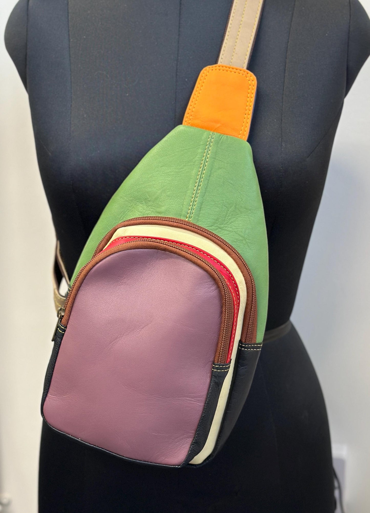 Coloured Leather Sling Bag Easy Access - JayKayBoutiqueOnline