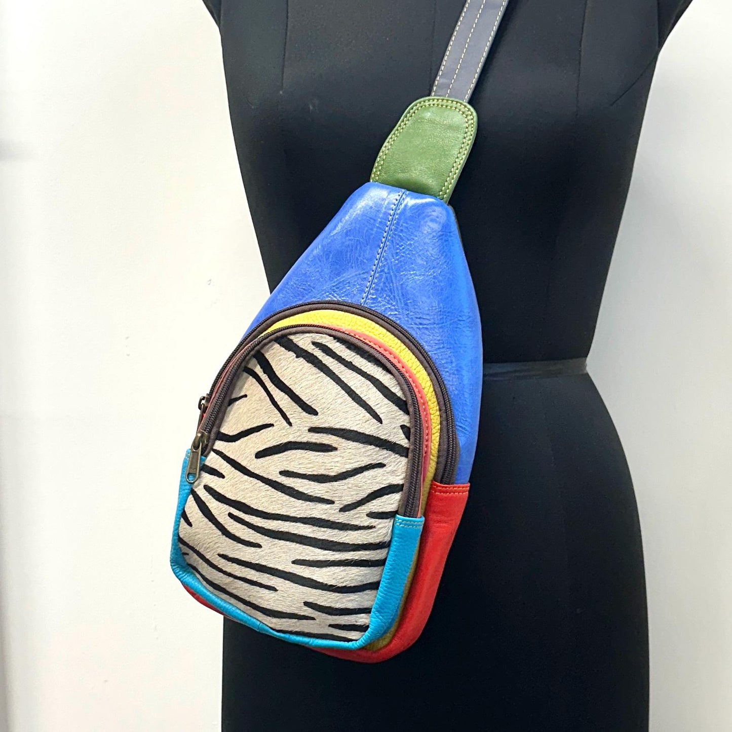 Coloured Leather Hair On Animal Print Sling Bag Easy Access - JayKayBoutiqueOnline