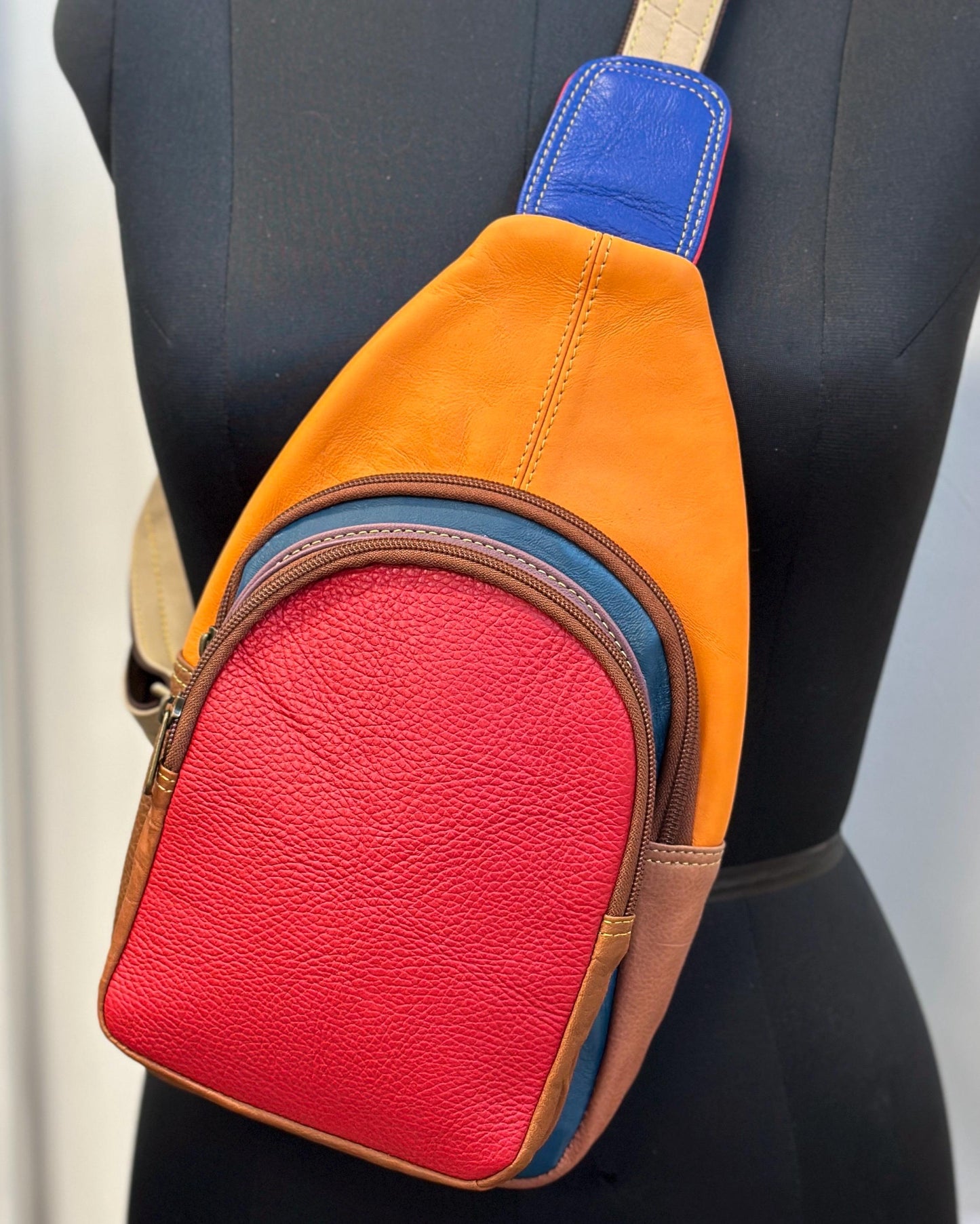 Coloured Leather Sling Bag Easy Access - JayKayBoutiqueOnline