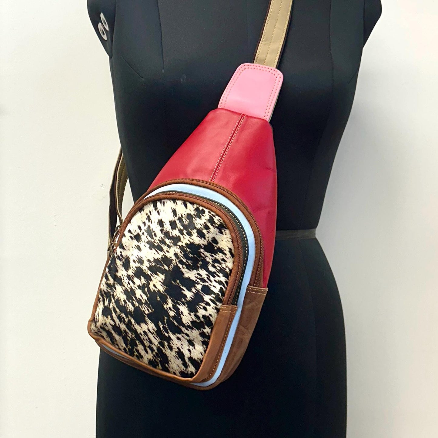 Coloured Leather Hair On Animal Print Sling Bag Easy Access - JayKayBoutiqueOnline
