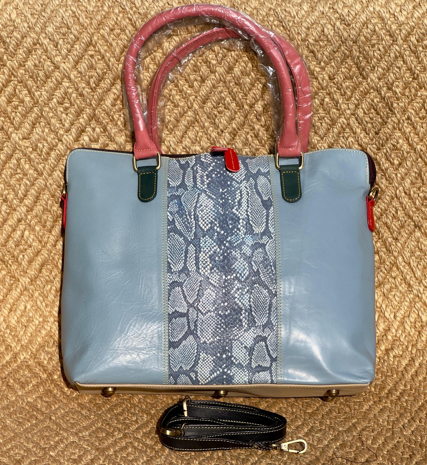Coloured Leather Laptop Tote Bag with shoulder strap - JayKayBoutiqueOnline