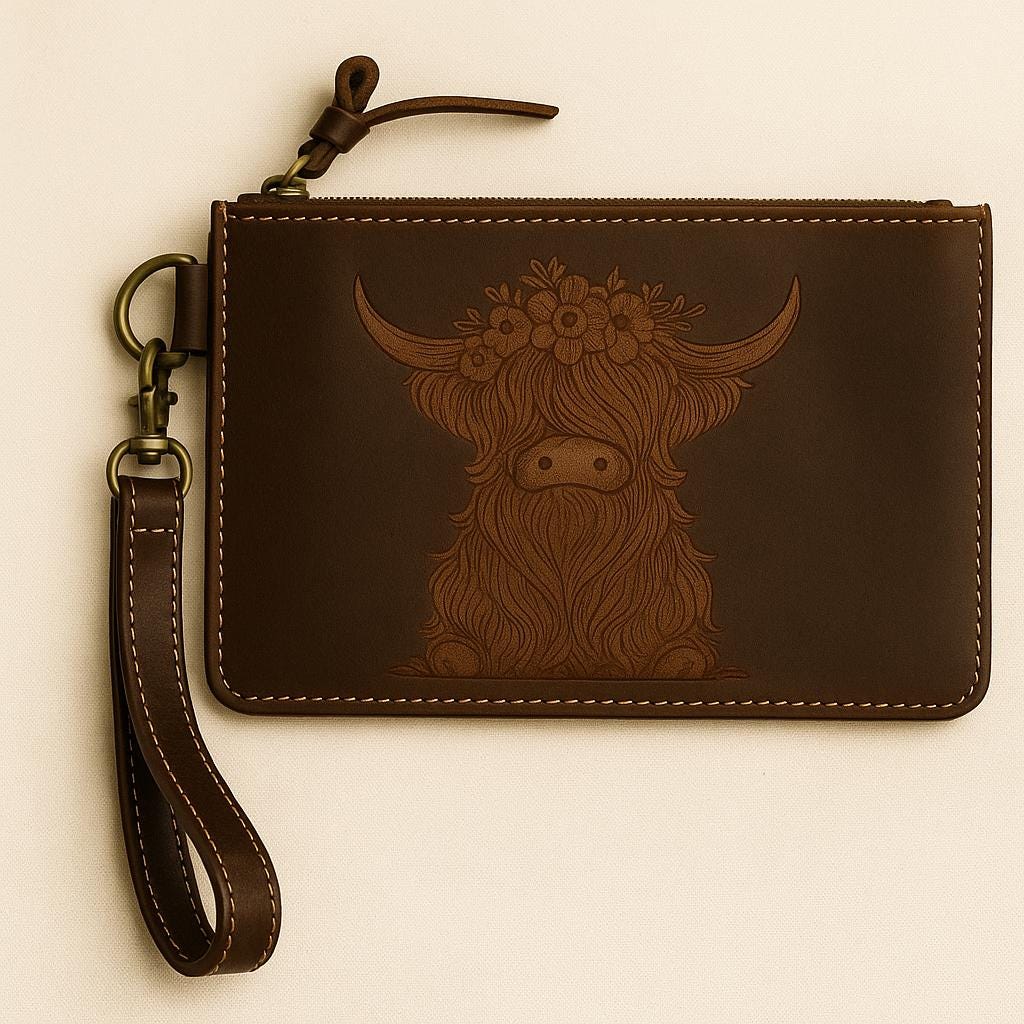 Highland Cow Leather Purse Clutch Pouch - JayKayBoutiqueOnline
