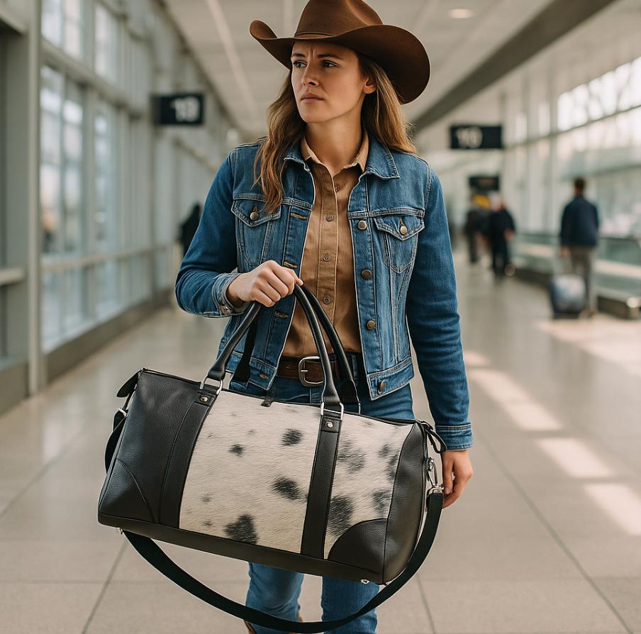 Leather and Hide Duffle Weekender Dual Size Bag - JayKayBoutiqueOnline