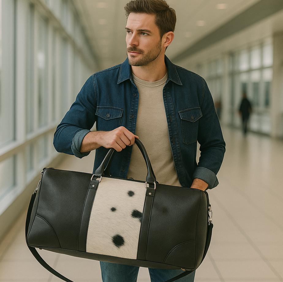 Leather and Hide Duffle Weekender Dual Size Bag - JayKayBoutiqueOnline