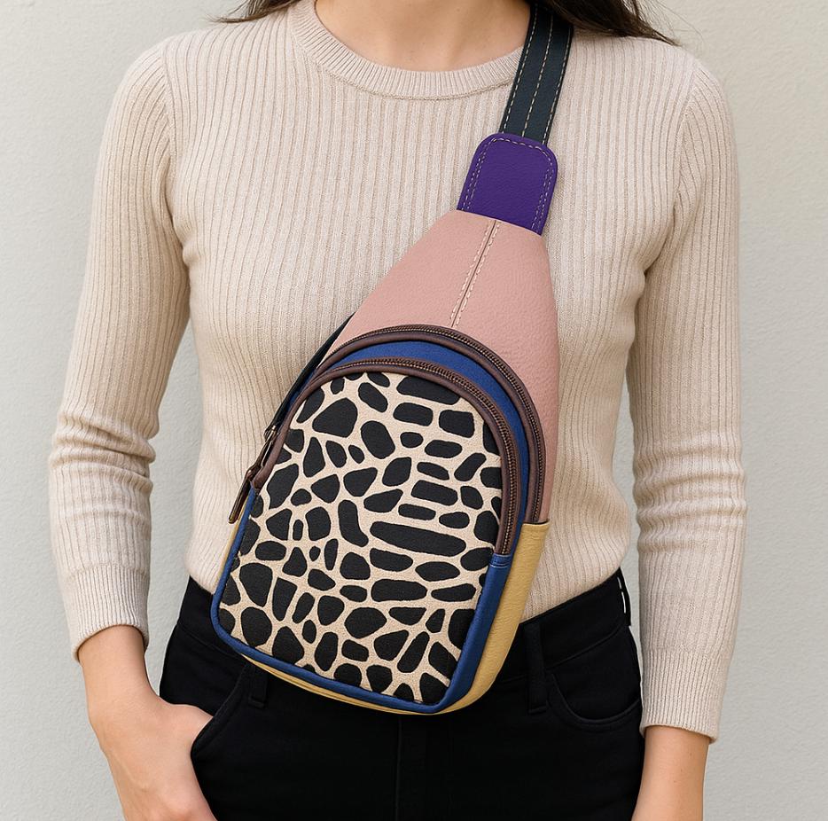 Coloured Leather Hair On Animal Print Sling Bag Easy Access - JayKayBoutiqueOnline