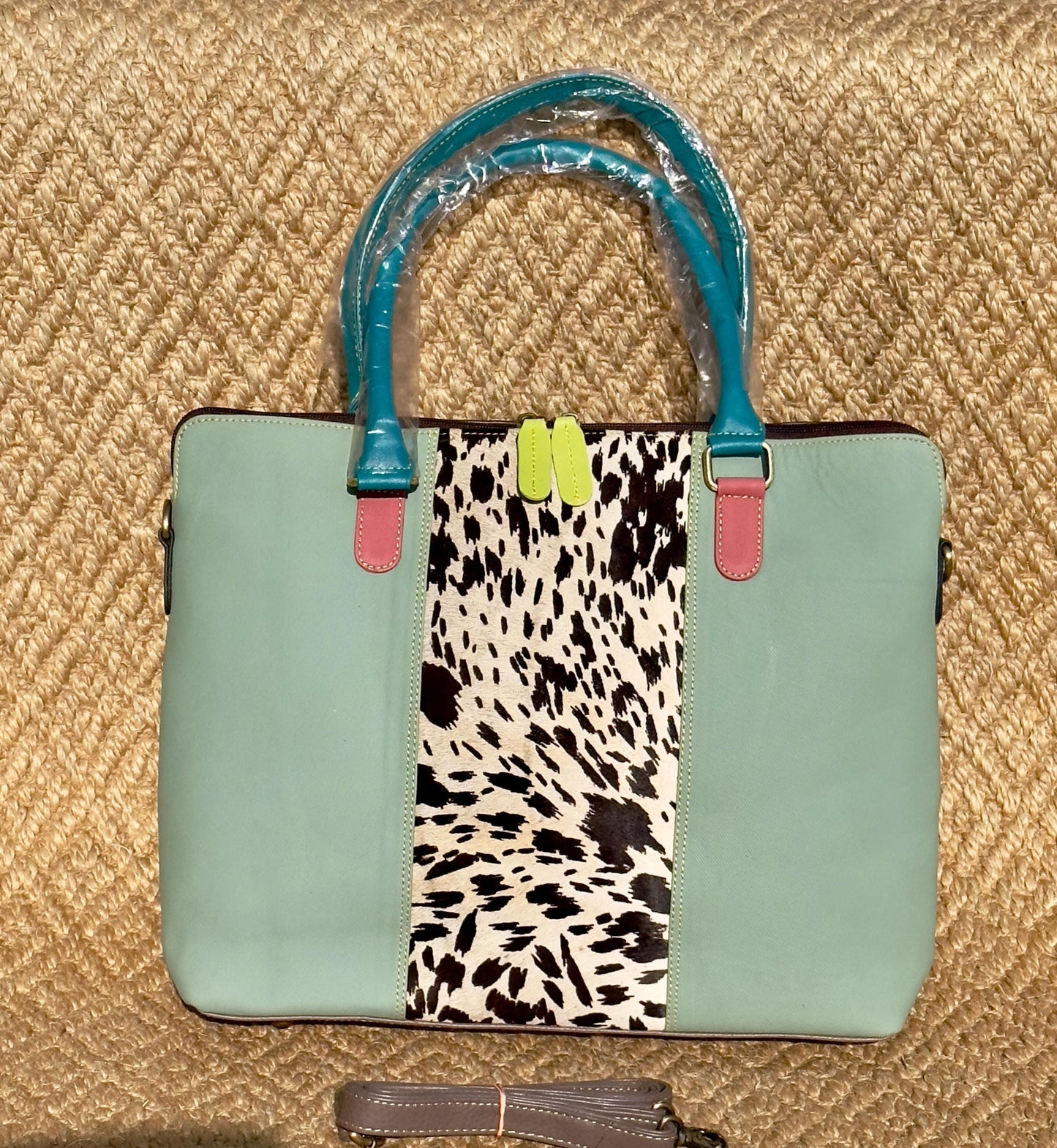 Coloured Leather Laptop Tote Bag with shoulder strap - JayKayBoutiqueOnline