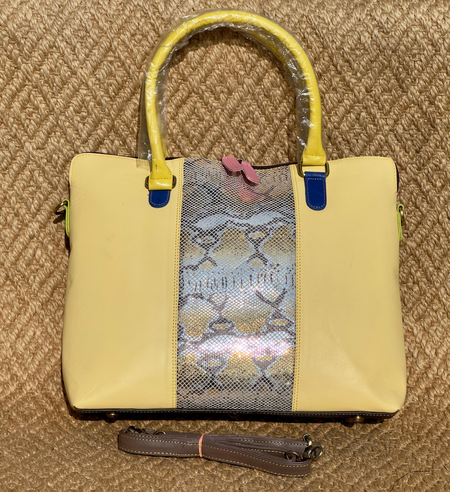 Coloured Leather Laptop Tote Bag with shoulder strap - JayKayBoutiqueOnline