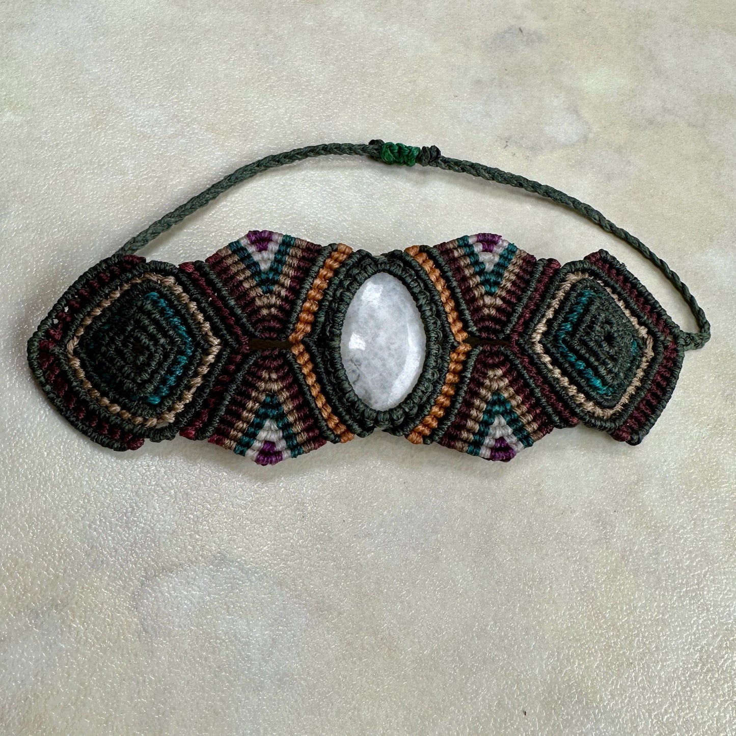 Macrame large Cuff Bracelet Armband with precious stones - JayKayBoutiqueOnline