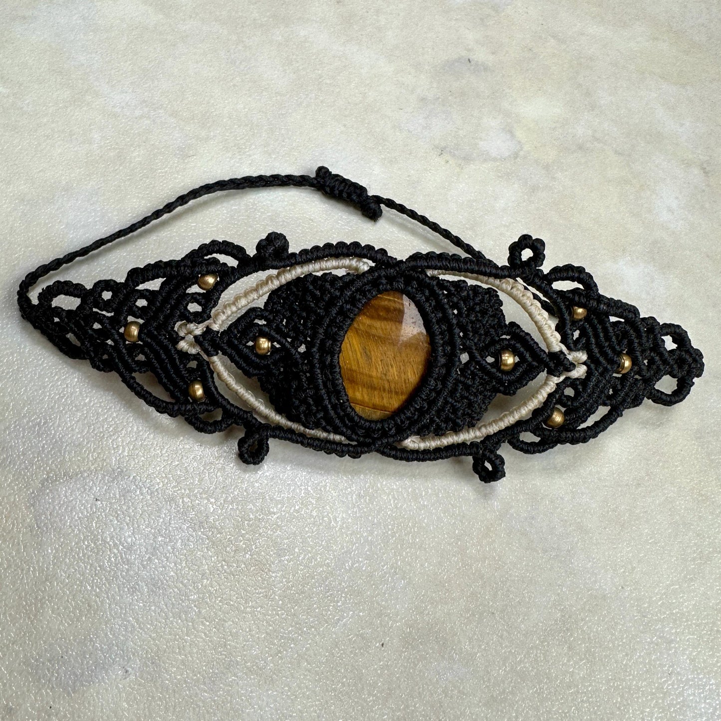 Macrame large Cuff Bracelet Armband with precious stones - JayKayBoutiqueOnline