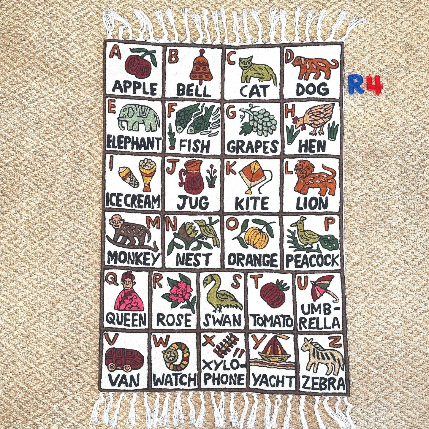 Wall Hanging ABC Tapestry Hand Woven Wool with top loops - JayKayBoutiqueOnline
