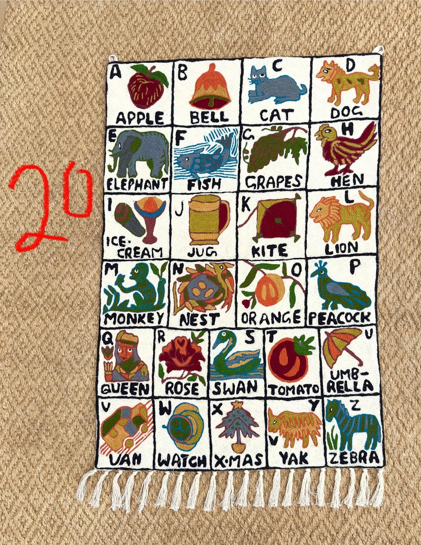 Wall Hanging ABC Tapestry Hand Woven Wool with top loops - JayKayBoutiqueOnline