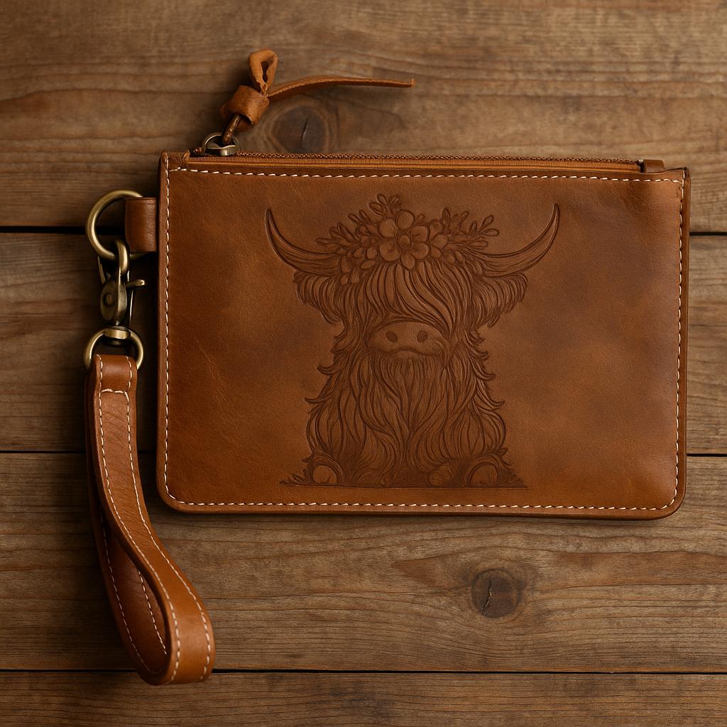 Highland Cow Leather Purse Clutch Pouch - JayKayBoutiqueOnline