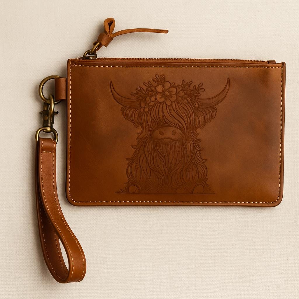 Highland Cow Leather Purse Clutch Pouch - JayKayBoutiqueOnline